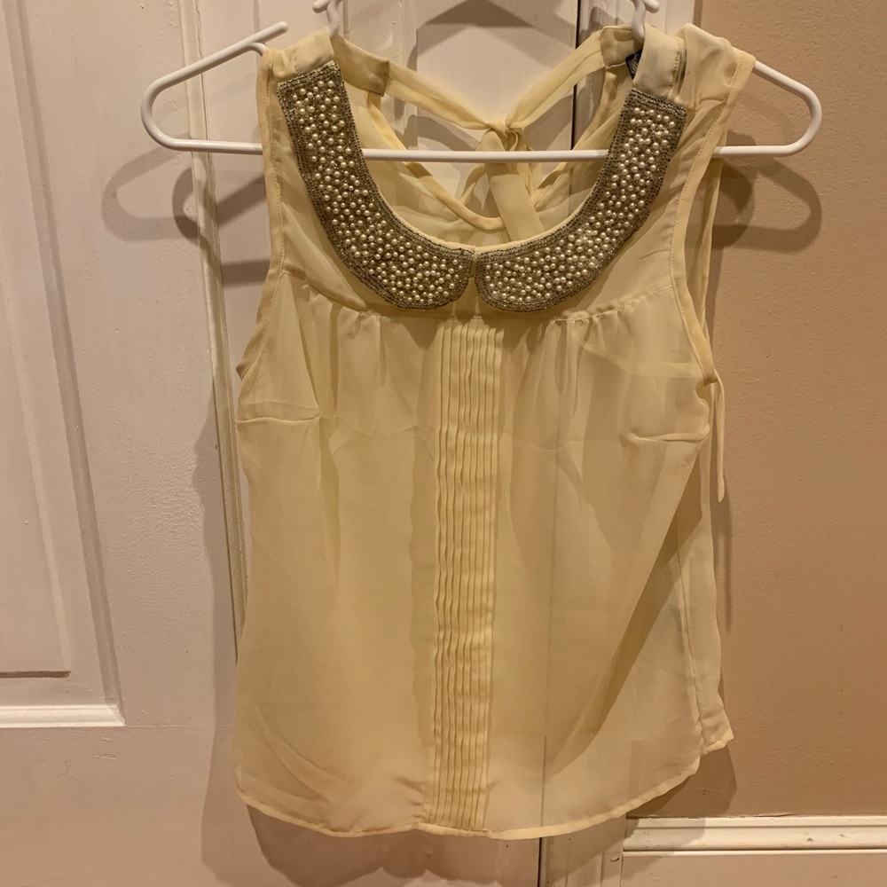 Sheer top with pearl detailing! NEVER WORN